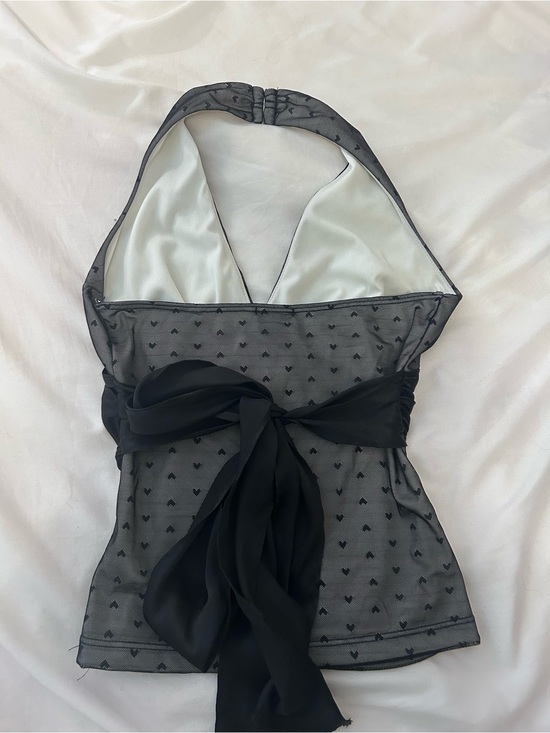 Vintage Tops - Vintage Black Halter Mesh Tie-Back Top